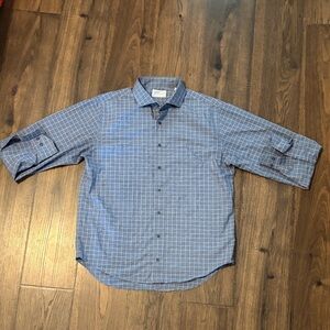 Lorenzo Uomo Blue Windowpane Casual Button-Down Shirt